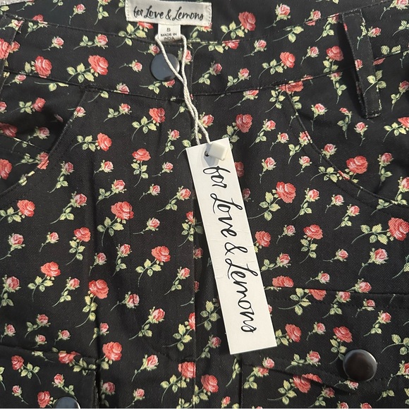 For Love And Lemons Camille Black Floral Denim Mini Skirt Size Small NWT - Picture 5 of 6